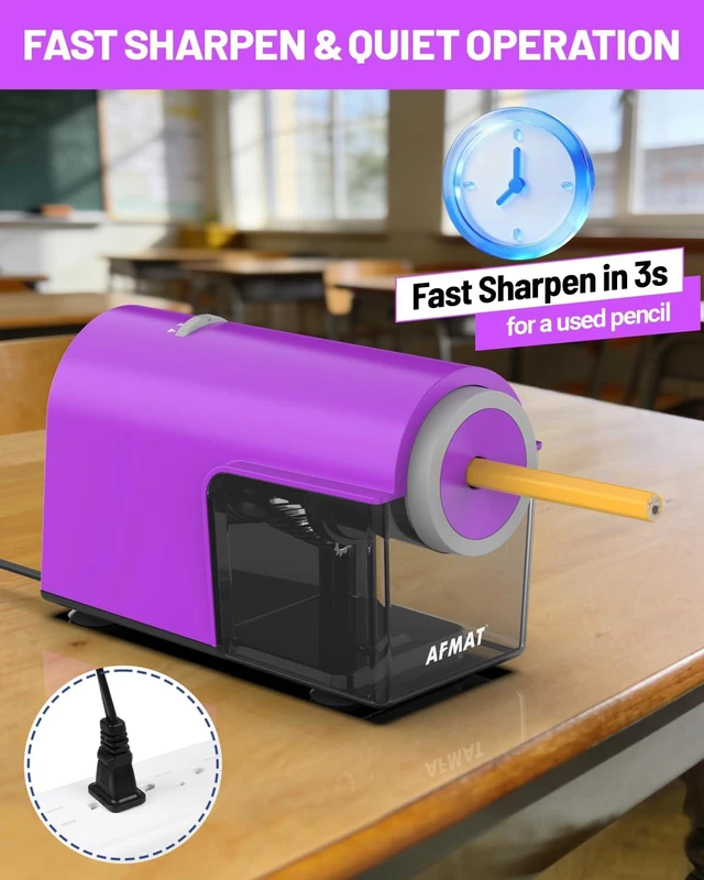 Alt view image 5 of 7 - Electric Pencil Sharpener, Fully Automatic Pencil Sharpener for 6.5-10.5mm No.2/Jumbo/Colored Pencils, Auto in & Out, 5 Sharpness Modes, 10000+ Sharpenings for Classroom Home Office,PSC5(Purple)