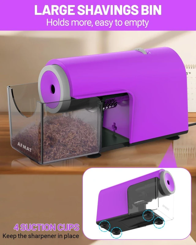 Alt view image 7 of 7 - Electric Pencil Sharpener, Fully Automatic Pencil Sharpener for 6.5-10.5mm No.2/Jumbo/Colored Pencils, Auto in & Out, 5 Sharpness Modes, 10000+ Sharpenings for Classroom Home Office,PSC5(Purple)