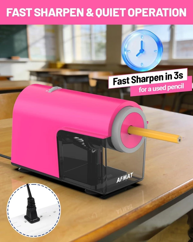 Alt view image 5 of 7 - Electric Pencil Sharpener, Fully Automatic Pencil Sharpener for 6.5-10.5mm No.2/Jumbo/Colored Pencils, Auto in & Out, 5 Sharpness Modes, 10000+ Sharpenings for Classroom Home Office, PSC5(Pink)