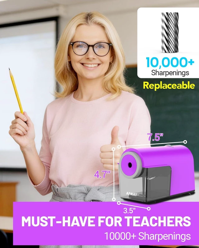 Alt view image 6 of 7 - Electric Pencil Sharpener, Fully Automatic Pencil Sharpener for 6.5-10.5mm No.2/Jumbo/Colored Pencils, Auto in & Out, 5 Sharpness Modes, 10000+ Sharpenings for Classroom Home Office,PSC5(Purple)
