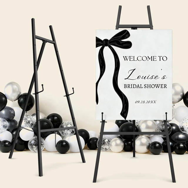 Main image of Black Easel Stand for Sign 2Pack, 4-Tier Metal Easel with Adjustable Chain Heavy Duty Art Easel for Painting, Wedding Sign, Party, Posters & Commercial Display