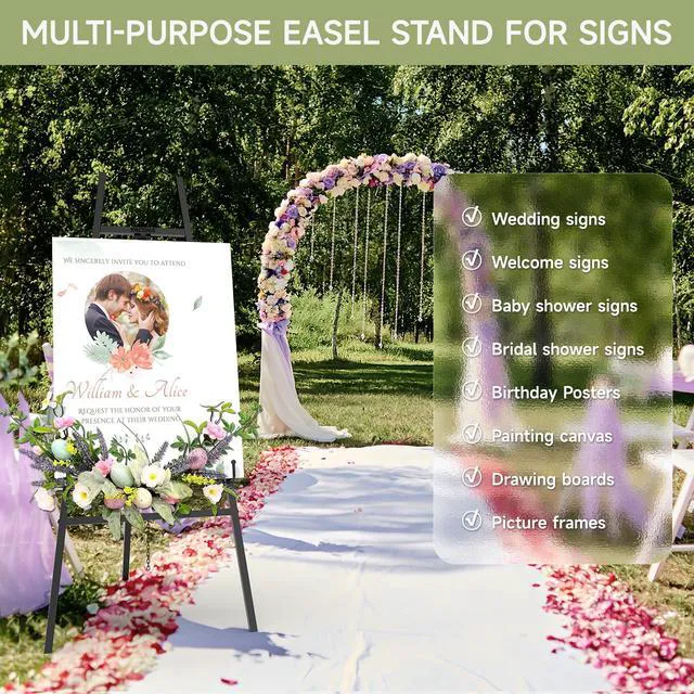 Alt view image 2 of 6 - Black Easel Stand for Sign 2Pack, 4-Tier Metal Easel with Adjustable Chain Heavy Duty Art Easel for Painting, Wedding Sign, Party, Posters & Commercial Display