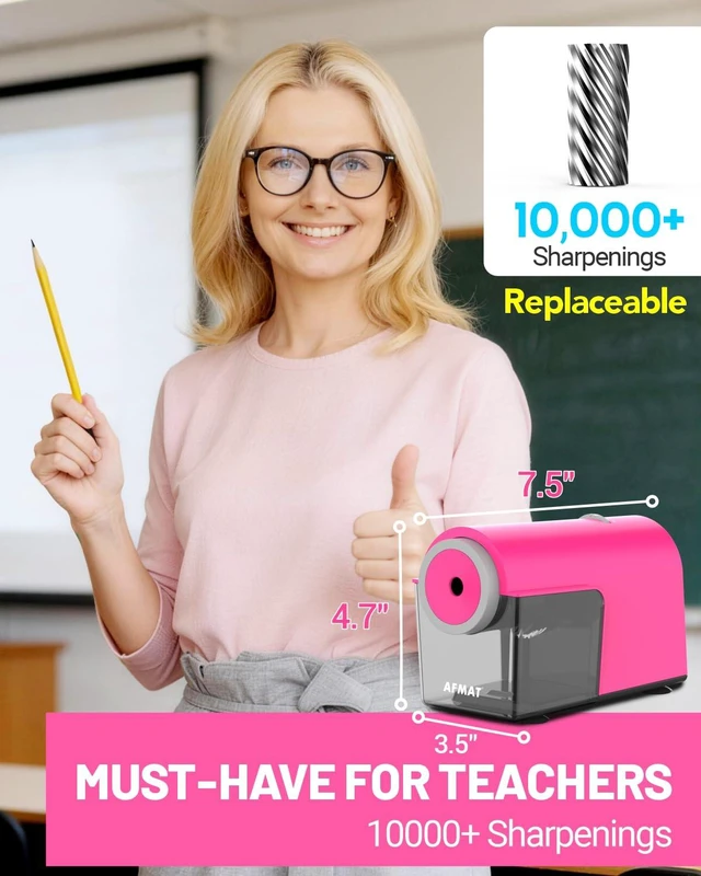 Alt view image 6 of 7 - Electric Pencil Sharpener, Fully Automatic Pencil Sharpener for 6.5-10.5mm No.2/Jumbo/Colored Pencils, Auto in & Out, 5 Sharpness Modes, 10000+ Sharpenings for Classroom Home Office, PSC5(Pink)