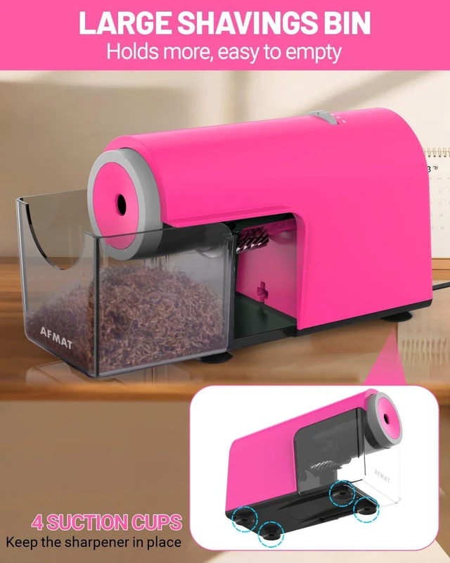 Alt view image 7 of 7 - Electric Pencil Sharpener, Fully Automatic Pencil Sharpener for 6.5-10.5mm No.2/Jumbo/Colored Pencils, Auto in & Out, 5 Sharpness Modes, 10000+ Sharpenings for Classroom Home Office, PSC5(Pink)