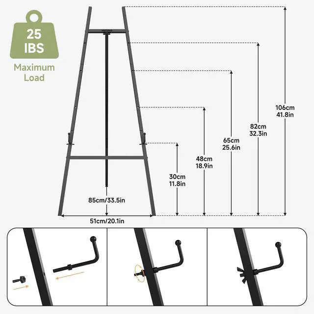Alt view image 6 of 6 - Black Easel Stand for Sign 2Pack, 4-Tier Metal Easel with Adjustable Chain Heavy Duty Art Easel for Painting, Wedding Sign, Party, Posters & Commercial Display