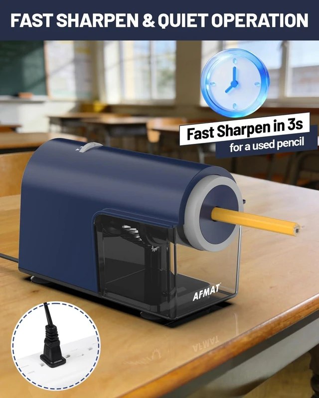 Alt view image 5 of 7 - Electric Pencil Sharpener, Fully Automatic Pencil Sharpener for 6.5-10.5mm No.2/Jumbo/Colored Pencils, Auto in & Out, 5 Sharpness Modes, 10000+ Sharpenings for Classroom Home Office, PSC5(Blue)