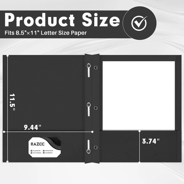 Alt view image 2 of 7 - 50 Pack Two Pocket Folders With Prongs, 3 Prong Folders Fit Letter Size Paper, File Folders for School Office Home Business, Black