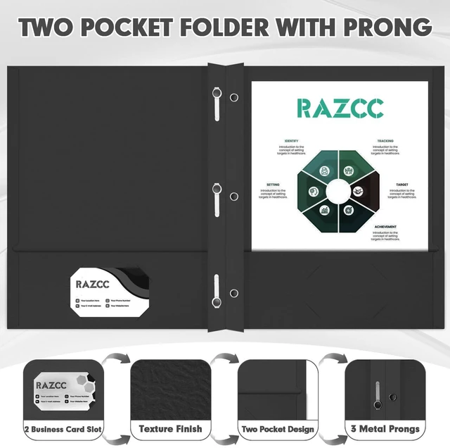 Alt view image 3 of 7 - 50 Pack Two Pocket Folders With Prongs, 3 Prong Folders Fit Letter Size Paper, File Folders for School Office Home Business, Black