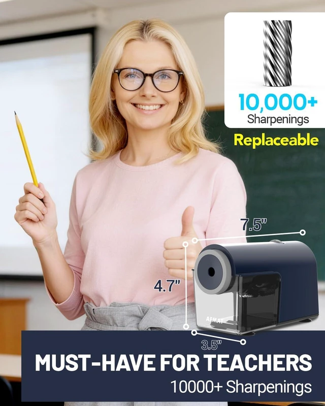 Alt view image 6 of 7 - Electric Pencil Sharpener, Fully Automatic Pencil Sharpener for 6.5-10.5mm No.2/Jumbo/Colored Pencils, Auto in & Out, 5 Sharpness Modes, 10000+ Sharpenings for Classroom Home Office, PSC5(Blue)
