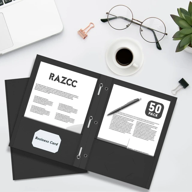Alt view image 7 of 7 - 50 Pack Two Pocket Folders With Prongs, 3 Prong Folders Fit Letter Size Paper, File Folders for School Office Home Business, Black