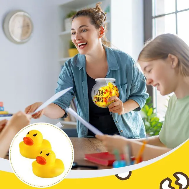 Alt view image 3 of 6 - 36 Pcs Lucky Ducks Mini Classroom Jar Set,Style 1,Yellow Classroom Management Reward Tool for Teachers, Rubber Duck Bulk Set with Storage Jar, Mini Party Favors Game Prizes