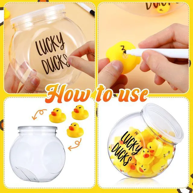Alt view image 4 of 6 - 36 Pcs Lucky Ducks Mini Classroom Jar Set,Style 1,Yellow Classroom Management Reward Tool for Teachers, Rubber Duck Bulk Set with Storage Jar, Mini Party Favors Game Prizes
