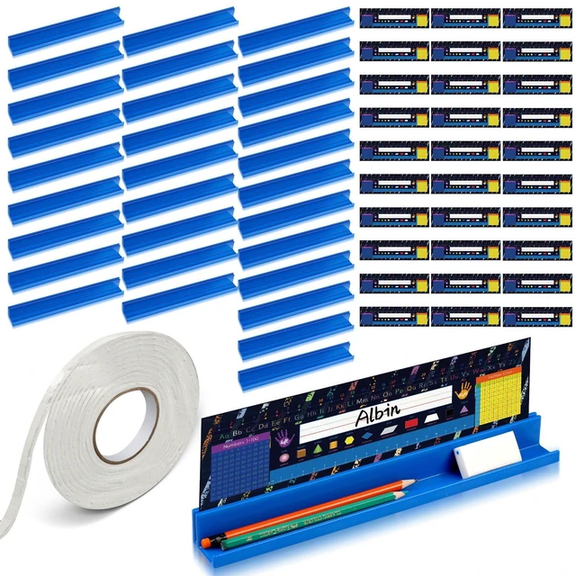 Main image of 60 Pcs Classroom Desk Name Plates Holder Set Index Cards Storage Classroom Name Tags Kids Desk Accessories Desktop Helper Prop and Park Station Tray Organizer Water
