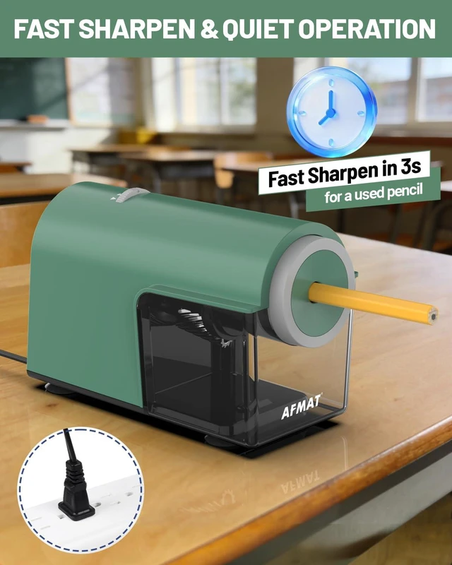 Alt view image 5 of 7 - Electric Pencil Sharpener, Fully Automatic Pencil Sharpener for 6.5-10.5mm No.2/Jumbo/Colored Pencils, Auto in & Out, 5 Sharpness Modes, 10000+ Sharpenings for Classroom Home Office, PSC5(Green)