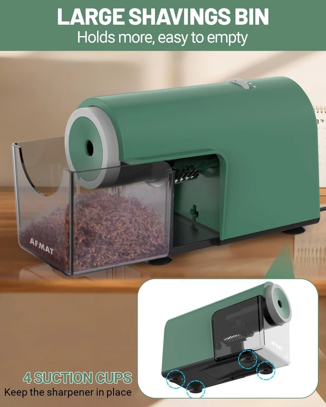 Alt view image 7 of 7 - Electric Pencil Sharpener, Fully Automatic Pencil Sharpener for 6.5-10.5mm No.2/Jumbo/Colored Pencils, Auto in & Out, 5 Sharpness Modes, 10000+ Sharpenings for Classroom Home Office, PSC5(Green)