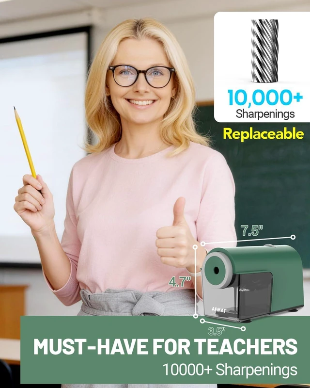 Alt view image 6 of 7 - Electric Pencil Sharpener, Fully Automatic Pencil Sharpener for 6.5-10.5mm No.2/Jumbo/Colored Pencils, Auto in & Out, 5 Sharpness Modes, 10000+ Sharpenings for Classroom Home Office, PSC5(Green)