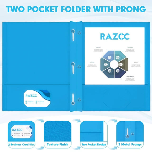 Alt view image 3 of 7 - Two Pocket Folders, 50 Pack Two Pocket Folders with Prongs, 3 Prong Folders Fit Letter Size Paper, Pocket File Folders for School Office Home Business, Blue