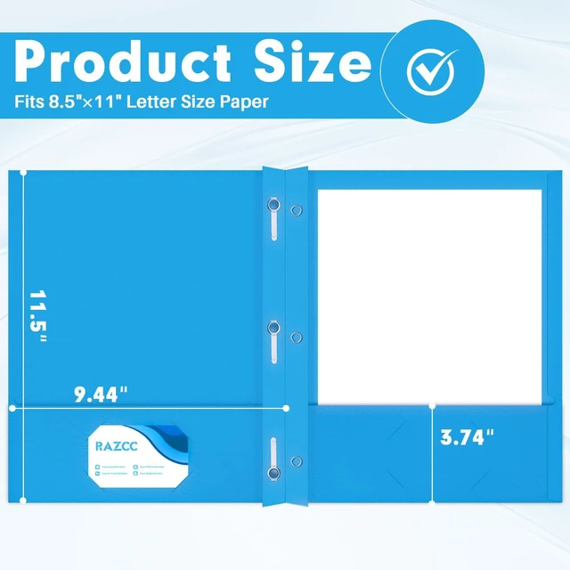 Alt view image 2 of 7 - Two Pocket Folders, 50 Pack Two Pocket Folders with Prongs, 3 Prong Folders Fit Letter Size Paper, Pocket File Folders for School Office Home Business, Blue
