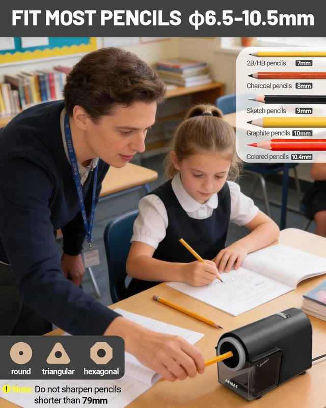 Alt view image 3 of 7 - Electric Pencil Sharpener, Fully Automatic Pencil Sharpener for 6.5-10.5mm No.2/Jumbo/Colored Pencils, Auto in & Out, 5 Sharpness Modes, 10000+ Sharpenings for Classroom Home Office, PSC5(120V)