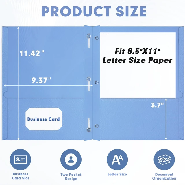 Alt view image 2 of 7 - Two Pocket Folders, 50 Pack Two Pocket Folders with Prongs, 3 Prong Folders Fit Letter Size Paper, Pocket Paper File Folders for School Office Home Business, Assorted 10 Colors