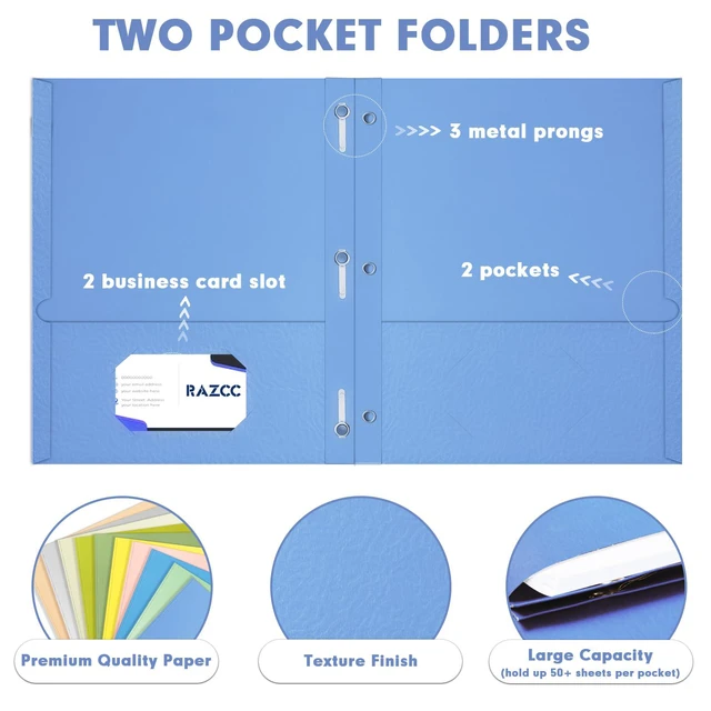 Alt view image 3 of 7 - Two Pocket Folders, 50 Pack Two Pocket Folders with Prongs, 3 Prong Folders Fit Letter Size Paper, Pocket Paper File Folders for School Office Home Business, Assorted 10 Colors
