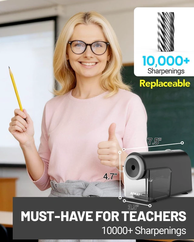 Alt view image 6 of 7 - Electric Pencil Sharpener, Fully Automatic Pencil Sharpener for 6.5-10.5mm No.2/Jumbo/Colored Pencils, Auto in & Out, 5 Sharpness Modes, 10000+ Sharpenings for Classroom Home Office, PSC5(120V)
