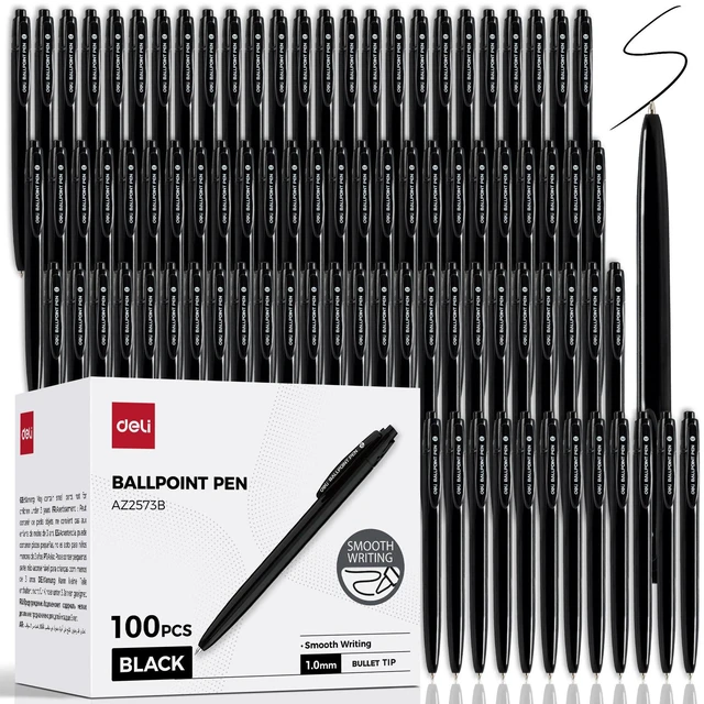 Main image of Pens Bulk, 100 Pcs Retractable Ballpoint Pens, 1.0MM Black Ink Smooth Writing, No Bleed, Comfortable Grip for Home, Office & School Use