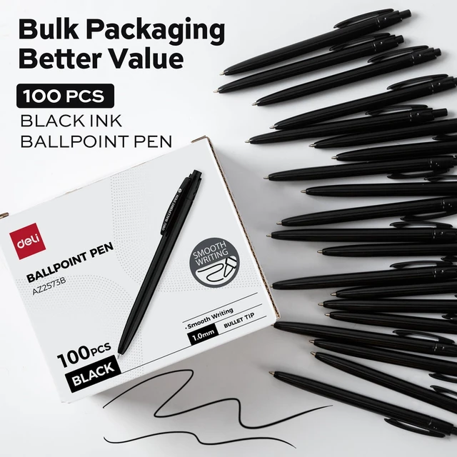Alt view image 2 of 7 - Pens Bulk, 100 Pcs Retractable Ballpoint Pens, 1.0MM Black Ink Smooth Writing, No Bleed, Comfortable Grip for Home, Office & School Use
