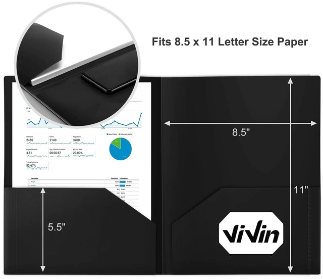 Alt view image 3 of 6 - 60 Pack Plastic Folders with Pockets (Black) Fits Letter Size Papers, Sturdy 2 Pocket Folders, Plastic Pocket Folder for Home School and Office