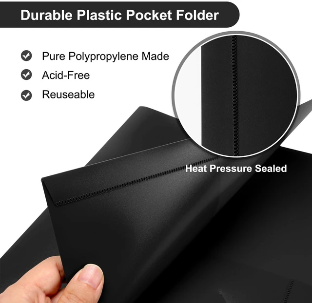 Alt view image 2 of 6 - 60 Pack Plastic Folders with Pockets (Black) Fits Letter Size Papers, Sturdy 2 Pocket Folders, Plastic Pocket Folder for Home School and Office
