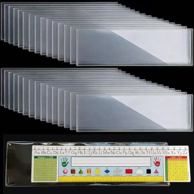 Main image of 36pcs 18.3 * 5.3" Thicken 5.5 mil (0.14mm) Nameplate Pockets, Plastic Self Adhesive Name Tag Sleeves for Classroom Desk, Fit for Size 18.1" x 5.1", 18"x4", 17.5" x 4" Students Desk Tags