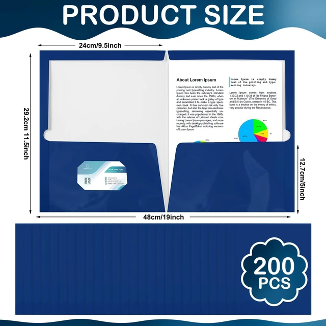 Alt view image 2 of 5 - 200 Pack Glossy 2 Pocket Folders Bulk, Letter Size,Blue Back to School Ready: Laminated Paper Holds up to 50 Sheets Each for Classroom Handouts, Presentations and Office Documents