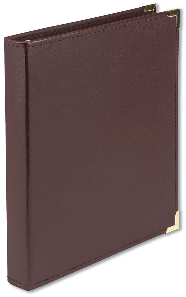 Main image of Classic Collection 3 Ring Leather Binder, Executive Presentation Portfolio, 1 Inch (Holds 200 Sheets), Brass Round Ring, Burgundy