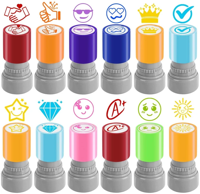 Main image of 12 Pcs Teacher Stamps for Classroom, Rubber Colorful Stamps Classroom Rubber Stamp for Grading Homework Test Motivation Students Supplies