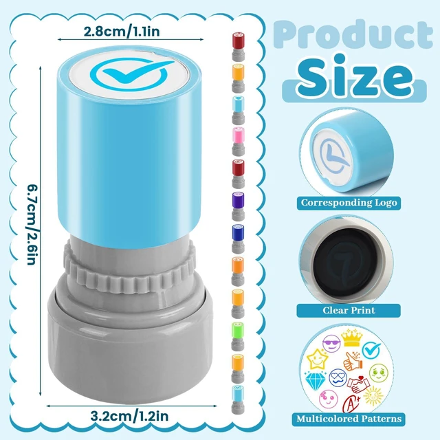 Alt view image 2 of 7 - 12 Pcs Teacher Stamps for Classroom, Rubber Colorful Stamps Classroom Rubber Stamp for Grading Homework Test Motivation Students Supplies