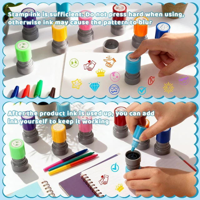 Alt view image 3 of 7 - 12 Pcs Teacher Stamps for Classroom, Rubber Colorful Stamps Classroom Rubber Stamp for Grading Homework Test Motivation Students Supplies