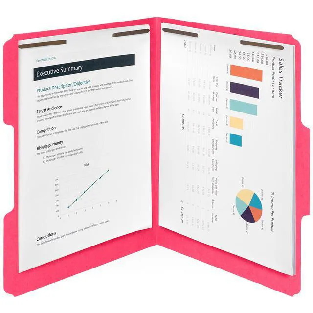 Alt view image 5 of 7 - 50 Red Fastener File Folders, Letter, 2 Prong Durable 11pt Red Paper, Letter Size, 1/3 Cut Reinforced Tabs, Bonded 2 Prong Fasteners, Medical, Law and Office Files