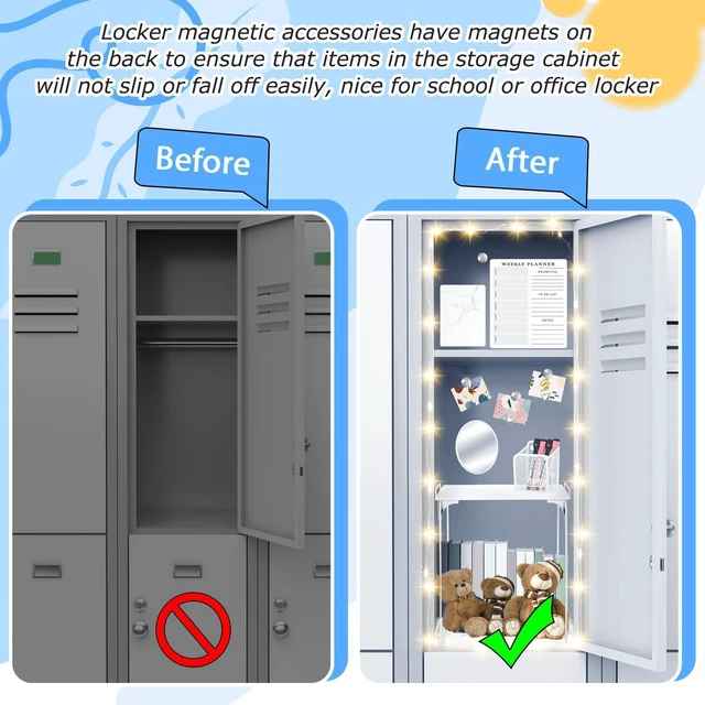 Alt view image 6 of 7 - 19 Pcs Locker Organizer and Decorating Kit, First Day of Essentials Marble Print Whiteboard with Markers Locker Shelf Plush Area Rug Mirror Magnetic Cup (White)