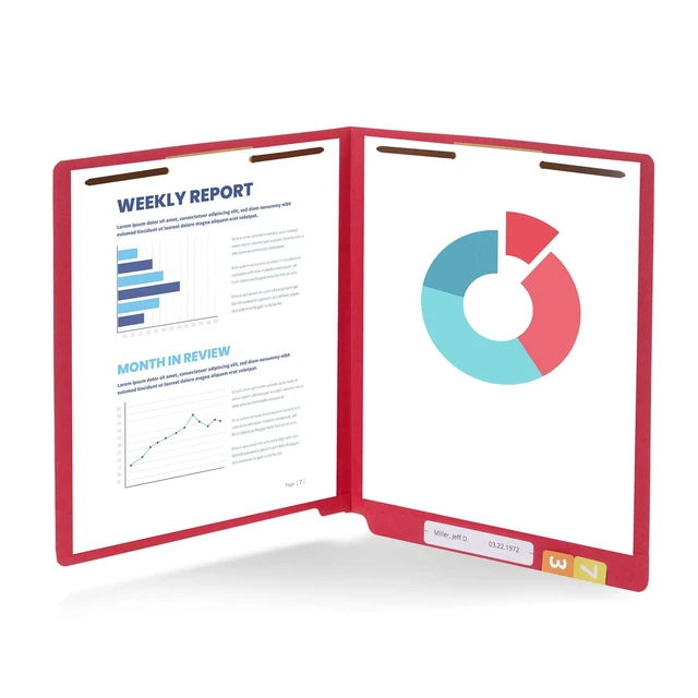Alt view image 4 of 7 - 50 Red End Tab Fastener File Folders, Letter Size Durable 11pt Red Paper, Straight Cut End Tabs, 2 Prong Fasteners, Medical Files, Receipts, Office Reports
