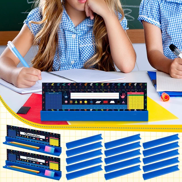 Alt view image 6 of 6 - 25 Pcs Classroom Desk Name Plates Holder Set Index Cards Storage Classroom Name Tags Kids Desk Accessories Desktop Helper Prop and Park Station Tray Organizer Water