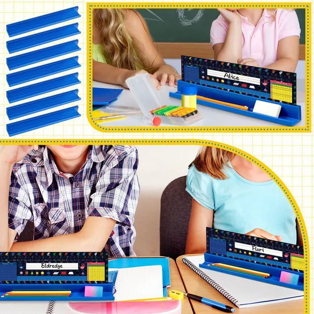 Alt view image 5 of 6 - 25 Pcs Classroom Desk Name Plates Holder Set Index Cards Storage Classroom Name Tags Kids Desk Accessories Desktop Helper Prop and Park Station Tray Organizer Water