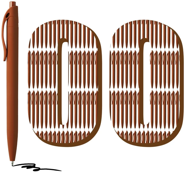 Main image of 100 Pack No Bleed Brown Barrel Click Pens, Wholesale Retractable Ballpoint Pens, Medium Point, Smooth Ink, 1.0MM Black Ink