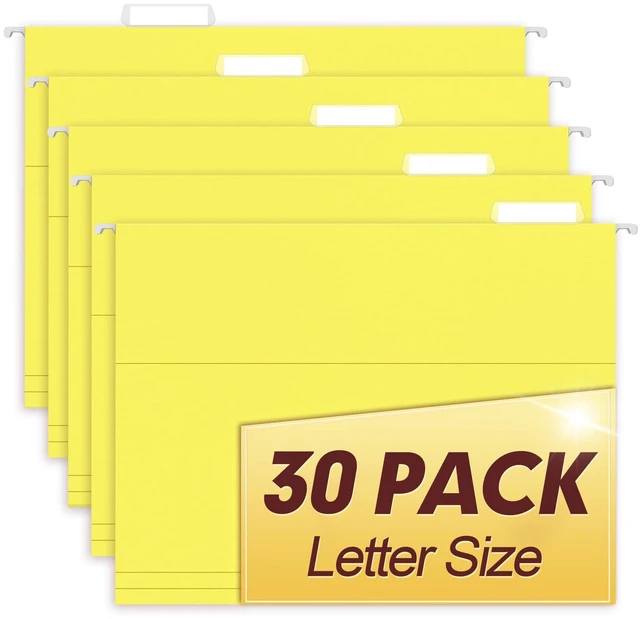 Main image of Hanging File Folders, 30 Pack Reinforced Letter Size Hanging Folders, Designed for Bulky Files, Filing Cabinet, 1/5-Cut Adjustable Tabs (Yellow)