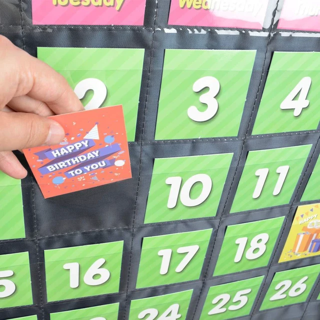 Alt view image 4 of 7 - Classroom Monthly Calendar Pocket Chart with 71 Cards for Kids Learning for Home,Homeschool Supplies and Classroom Must Haves!(Black)