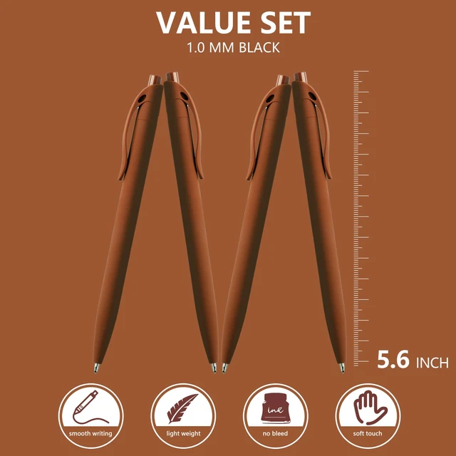 Alt view image 2 of 5 - 100 Pack No Bleed Brown Barrel Click Pens, Wholesale Retractable Ballpoint Pens, Medium Point, Smooth Ink, 1.0MM Black Ink