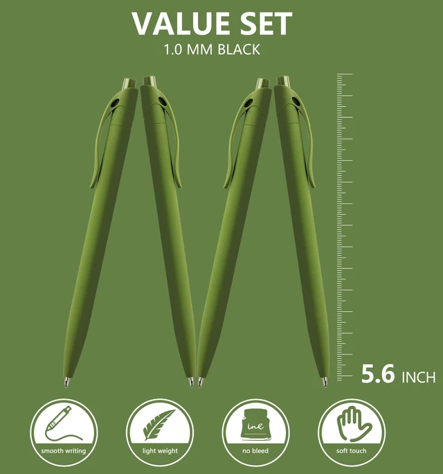 Alt view image 2 of 5 - 100 Pack No Bleed Sage Green Barrel Click Pens, Wholesale Retractable Ballpoint Pens, Medium Point, Smooth Ink, 1.0MM Black Ink