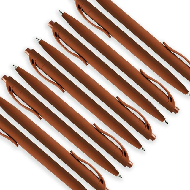 Alt view image 5 of 5 - 100 Pack No Bleed Brown Barrel Click Pens, Wholesale Retractable Ballpoint Pens, Medium Point, Smooth Ink, 1.0MM Black Ink