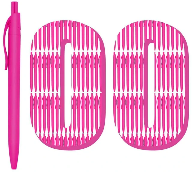 Main image of Pens Bulk, 100 Pack No Bleed Hot Pink Barrel Click Pens, Wholesale Retractable Ballpoint Pens, Medium Point, Smooth Ink, 1.0MM Black Ink