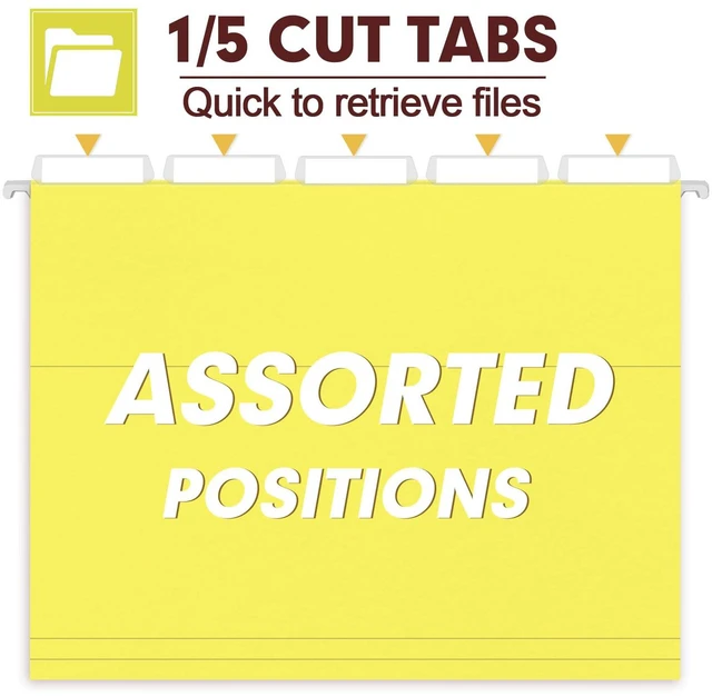 Alt view image 3 of 7 - Hanging File Folders, 30 Pack Reinforced Letter Size Hanging Folders, Designed for Bulky Files, Filing Cabinet, 1/5-Cut Adjustable Tabs (Yellow)