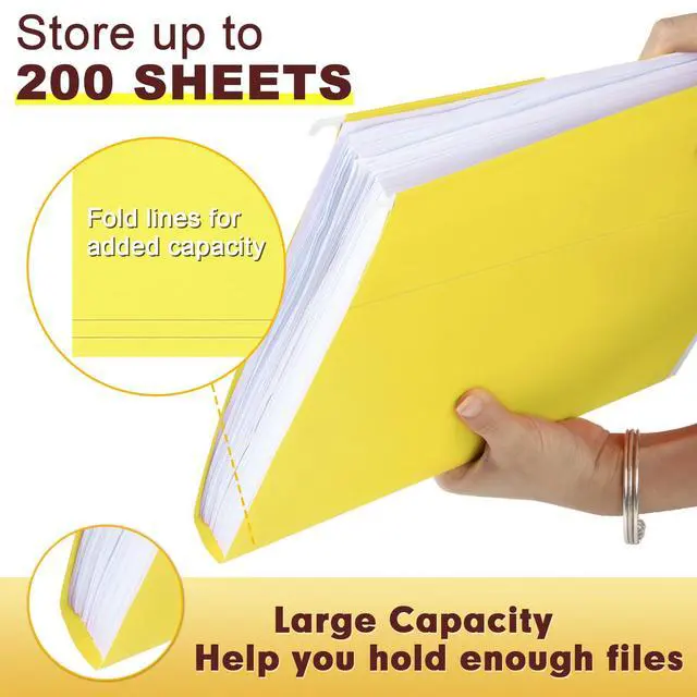 Alt view image 6 of 7 - Hanging File Folders, 30 Pack Reinforced Letter Size Hanging Folders, Designed for Bulky Files, Filing Cabinet, 1/5-Cut Adjustable Tabs (Yellow)